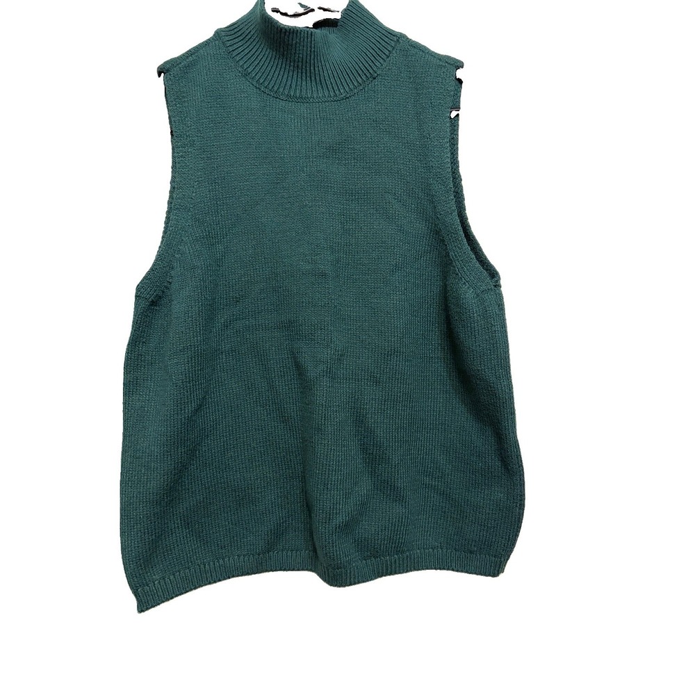 Loft Cotton Blend Large Green Mock Neck Sleeveless Sweater Holiday Capsule Wardr - Picture 1 of 5